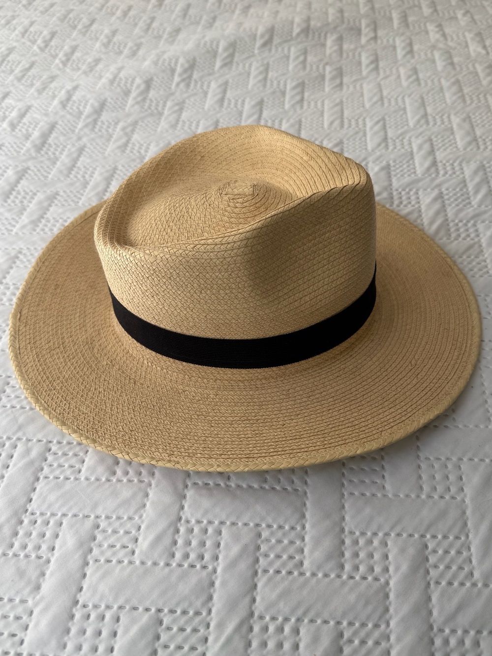 Wide-Brim Straw Panama Men Spring Summer Straw Hat Black Band Size Small Medium